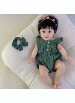 roaiss 2 Piece Newborn Ear Edging Jumpsuit Cotton on Opening and Closing Design Crotch Snap Design Facilitates Diaper Replacement  - Image 4