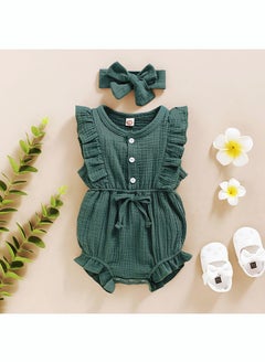 roaiss 2 Piece Newborn Ear Edging Jumpsuit Cotton on Opening and Closing Design Crotch Snap Design Facilitates Diaper Replacement  - Image 1