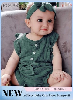 roaiss 2 Piece Newborn Ear Edging Jumpsuit Cotton on Opening and Closing Design Crotch Snap Design Facilitates Diaper Replacement  - Image 2