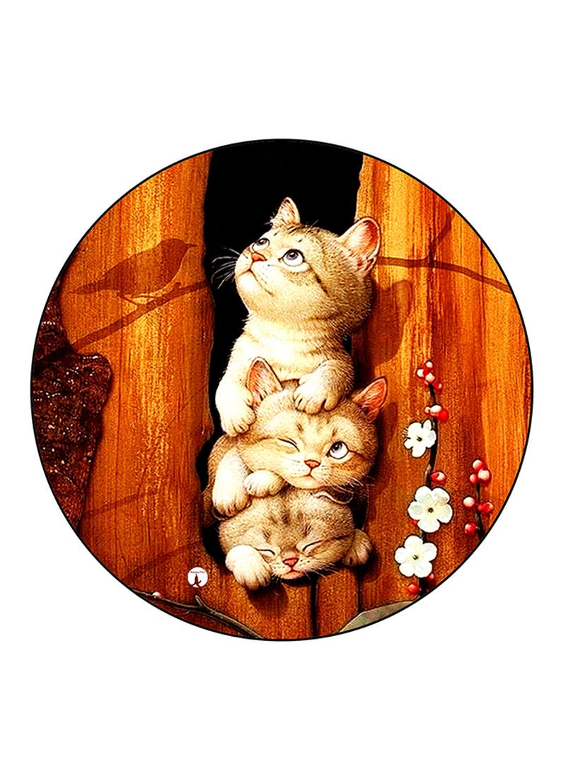 RKN Cat Printed Mouse Pad Round  Multicolour