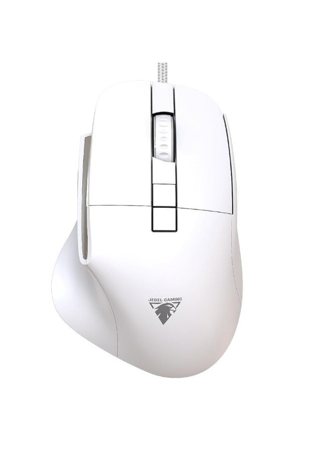 CP102 Mouse Silent clicks USB Wired Ergonomic Ultra Comfortable Design mic – Optical Sensor 3600 DPI – 7 Buttons - USB Braided cable | White
