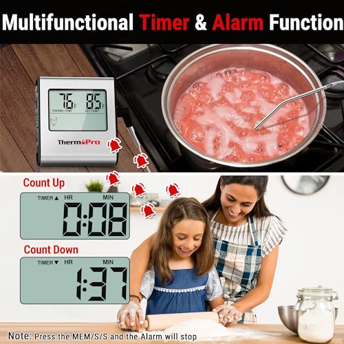 ThermoPro TP16 Large LCD Digital Cooking Food Meat Thermometer for Smoker Oven Kitchen BBQ Grill Thermometer Clock Timer with Stainless Steel Temperature Probe - Image 3