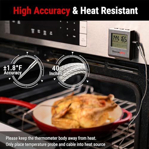 ThermoPro TP16 Large LCD Digital Cooking Food Meat Thermometer for Smoker Oven Kitchen BBQ Grill Thermometer Clock Timer with Stainless Steel Temperature Probe - Image 2