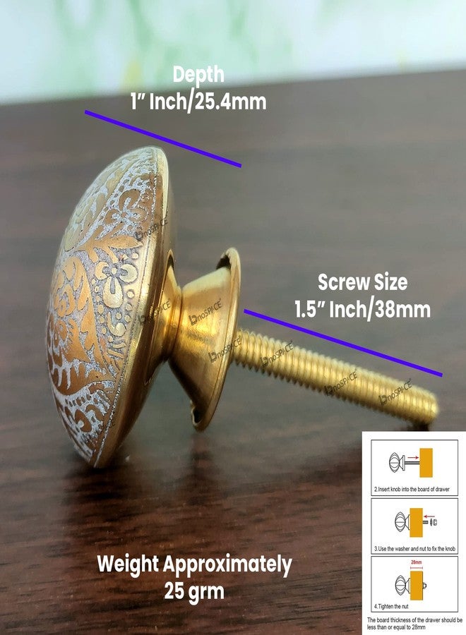 BnoSpace Etched Brass Cabinet Knobs for Cupboard Doors, Drawers, Pulls -Set of 4 - Image 5