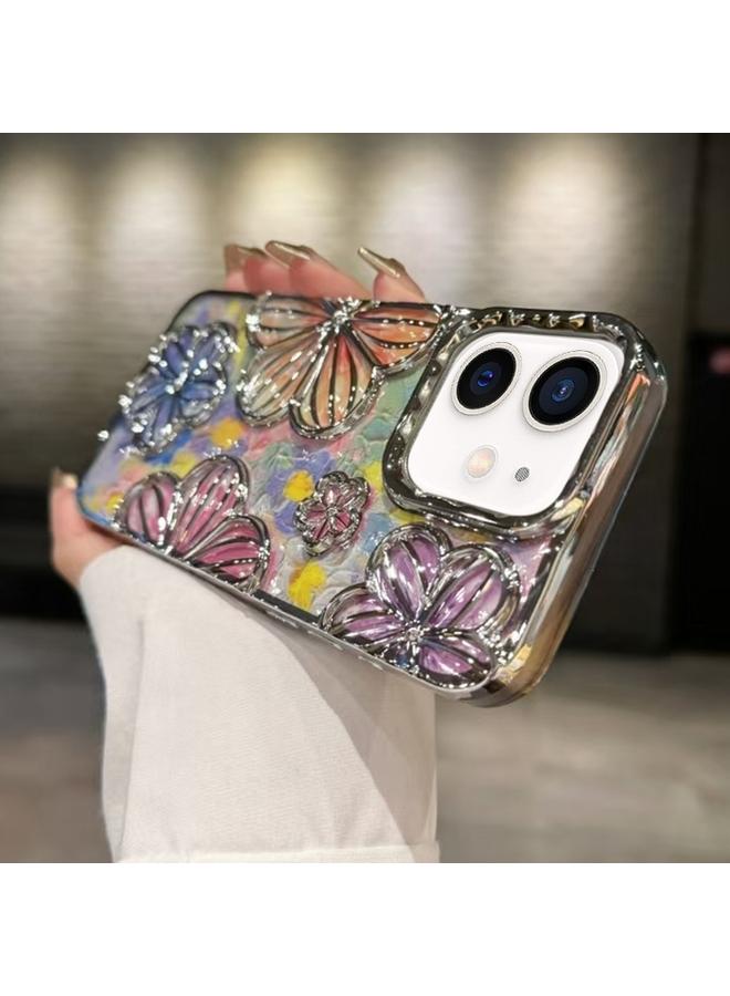 زبون جراب لهاتف iPhone 12 مصنوع من مادة TPU المطلية بالكهرباء بتصميم زهور ثلاثية الأبعاد - Image 1