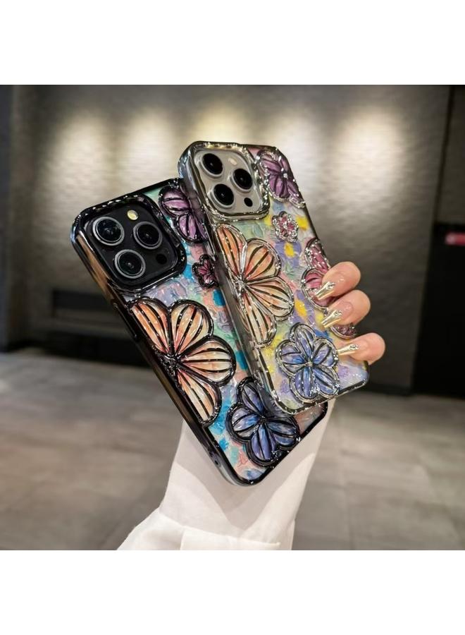 زبون جراب لهاتف iPhone 12 مصنوع من مادة TPU المطلية بالكهرباء بتصميم زهور ثلاثية الأبعاد - Image 3