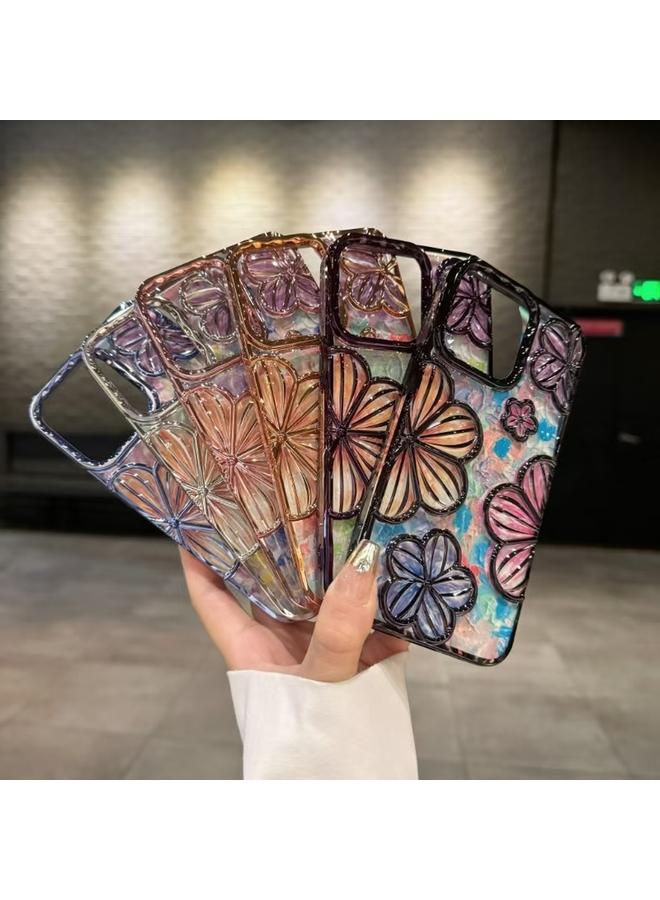 زبون جراب لهاتف iPhone 12 مصنوع من مادة TPU المطلية بالكهرباء بتصميم زهور ثلاثية الأبعاد - Image 2