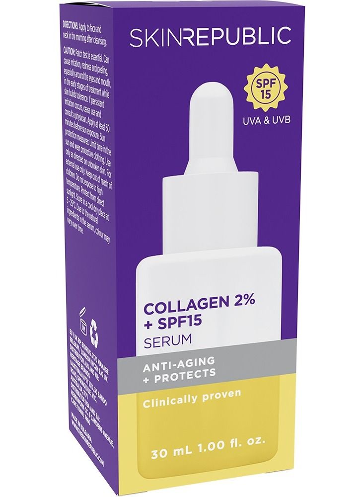 سكين ريبابلك سيروم الكولاجين 2% للوجه مع عامل حماية من الشمس 15، 30 مل - سيروم مضاد للشيخوخة مع فيتامين E، يحسن مرونة البشرة، يرطبها بعمق، يحمي من أشعة UVA/UVB، يقلل من علامات الشيخوخة. - Image 2