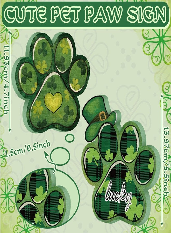 Memorywuu 2 Pcs St Patrick's Day Dog Paw Table Sign St. Patrick's Day Wooden Table Decorations Green Shamrocks Decorations Lucky Dog Paw Shaped Irish Tiered Tray Centerpieces Decor - Image 2