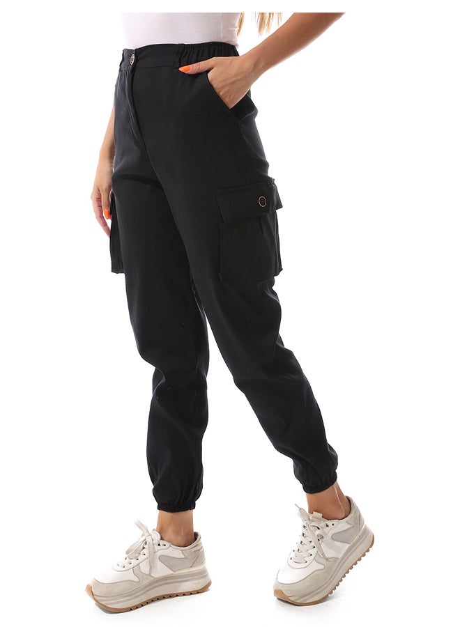 Andora Black Unisex Ribbed Cargo Pants_Black  - Image 3