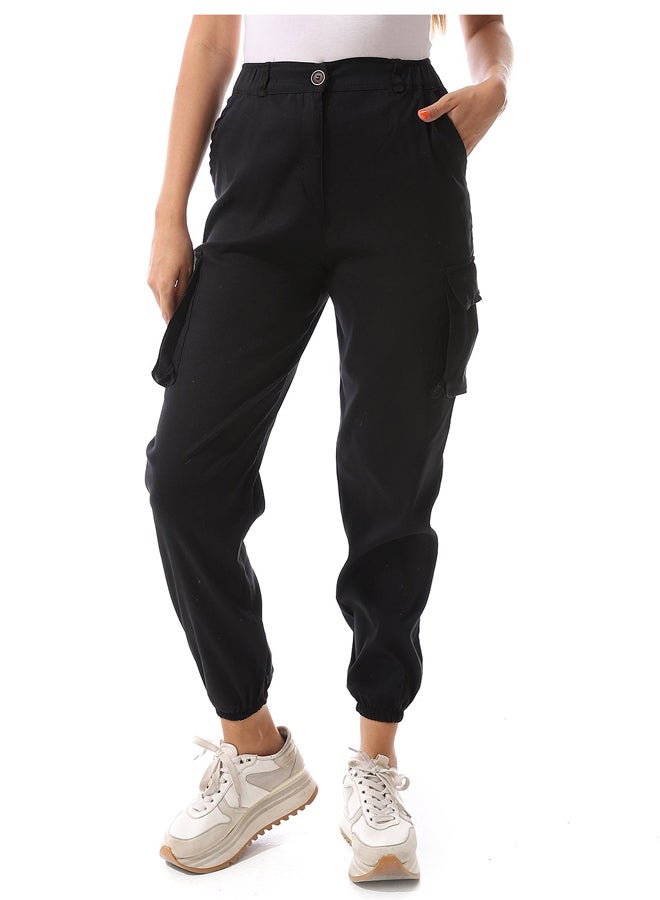 Andora Black Unisex Ribbed Cargo Pants_Black  - Image 2