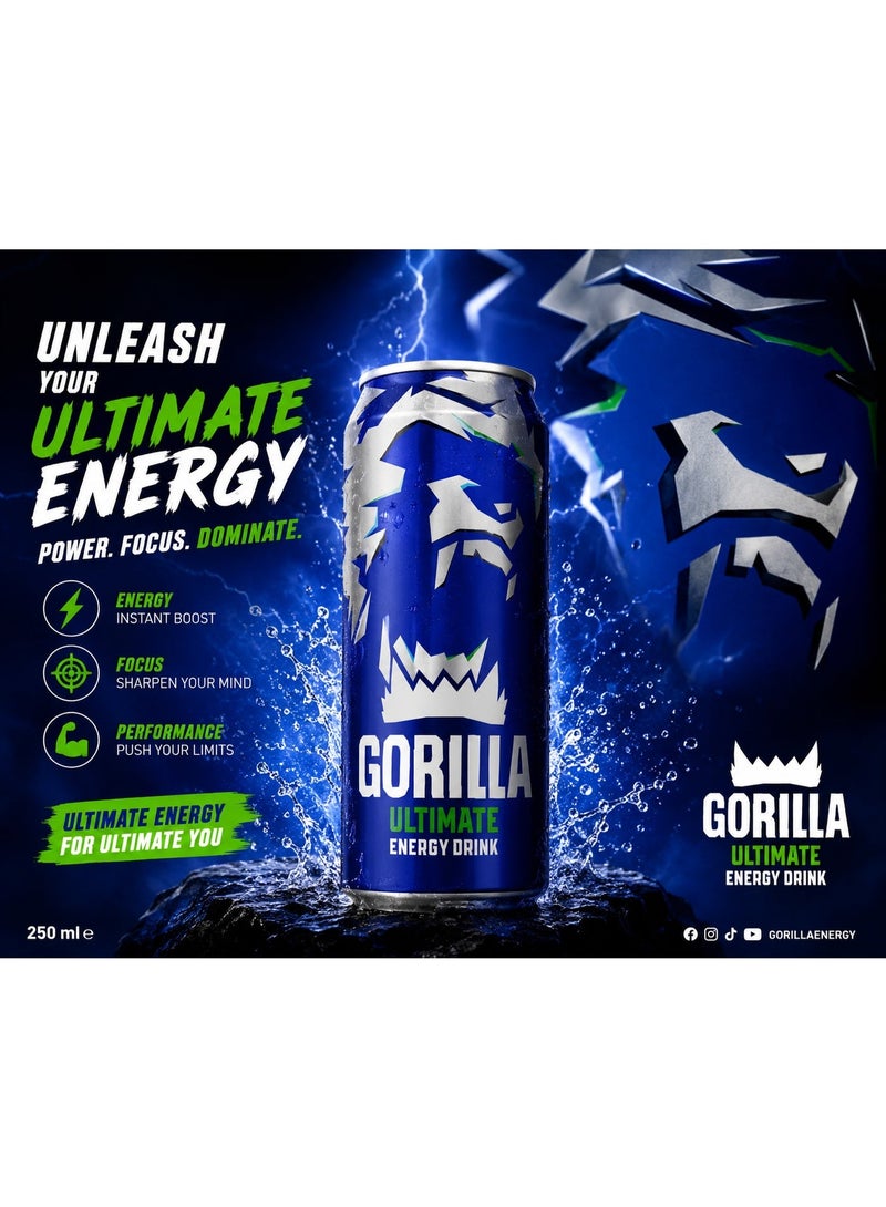 Gorilla Ultimate Energy Drink 250ml x 24 Cans – Energy Boost with Caffeine, Taurine & B Vitamins - Image 3