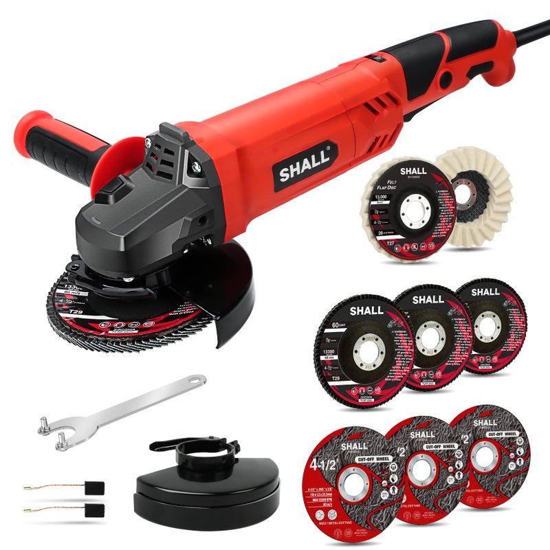 SHALL Angle Grinder Tool 7.5Amp 4-1/2 Inch, 6-Variable-Speed Grinders Power Tools, Electric Metal Grinder 12000 RPM w/ 2 Safety Guards, Cutting Wheels, Flap Discs, Non-Slip Handle for Metal/Wood - Image 1
