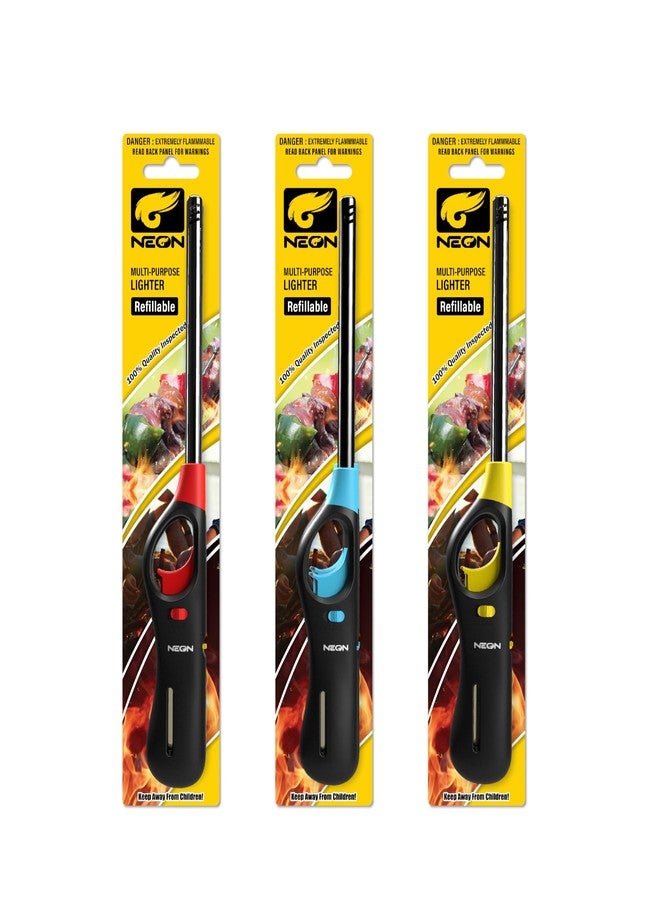 Neon Refillable Butane Fuel Lighter, Pocket Lighter, BBQ Lighter, Candle Lighter, Multi-Purpose Lighter 3pcs - Image 1