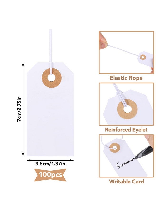 Prudiut 100 Pack White Gift Tags With Elastic String Marking Hang Tags Attached Reinforced Hole Writable Tags For Christmas Gifts Inventory Tags Stocking Stuffers 2.75'' X1.37'' - Image 2