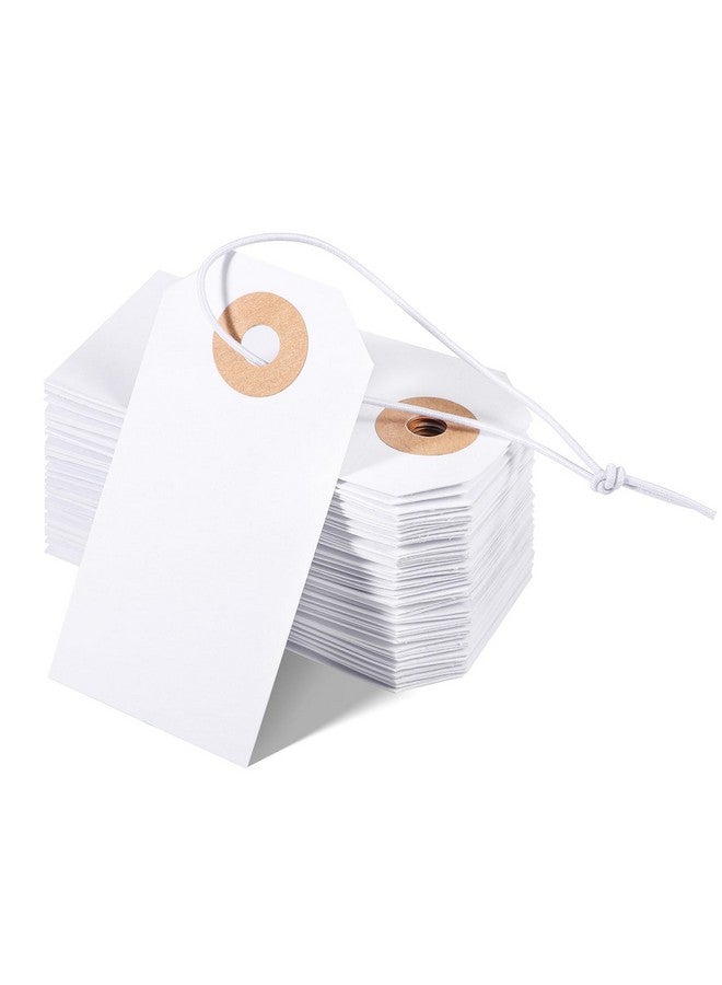 Prudiut 100 Pack White Gift Tags With Elastic String Marking Hang Tags Attached Reinforced Hole Writable Tags For Christmas Gifts Inventory Tags Stocking Stuffers 2.75'' X1.37'' - Image 1
