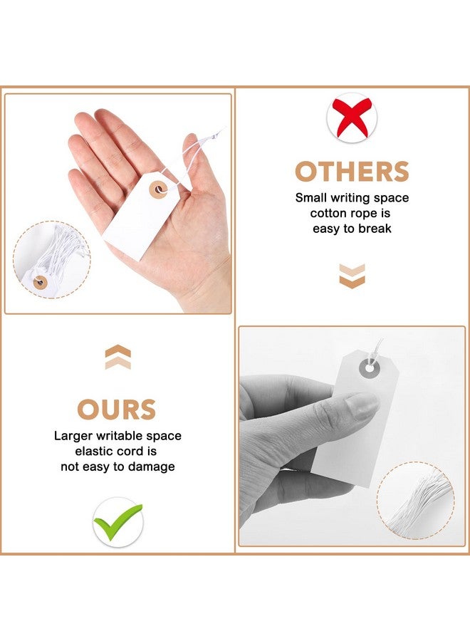 Prudiut 100 Pack White Gift Tags With Elastic String Marking Hang Tags Attached Reinforced Hole Writable Tags For Christmas Gifts Inventory Tags Stocking Stuffers 2.75'' X1.37'' - Image 3