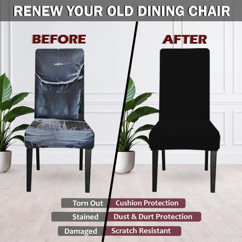 HOTKEI Pack of 4 Black Color 200 GSM Elastic Stretchable Dining Table Chair Seat Cover Protector Slipcover for Dining Table Chair Covers Stretchable 1 Piece Pack of 4 Seater - Image 2