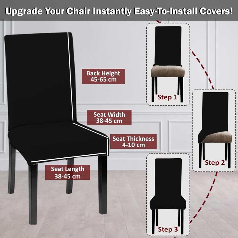 HOTKEI Pack of 4 Black Color 200 GSM Elastic Stretchable Dining Table Chair Seat Cover Protector Slipcover for Dining Table Chair Covers Stretchable 1 Piece Pack of 4 Seater - Image 3