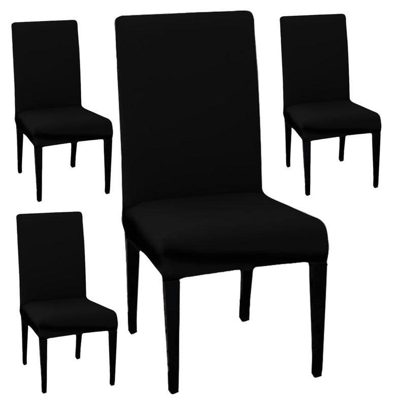 HOTKEI Pack of 4 Black Color 200 GSM Elastic Stretchable Dining Table Chair Seat Cover Protector Slipcover for Dining Table Chair Covers Stretchable 1 Piece Pack of 4 Seater - Image 1