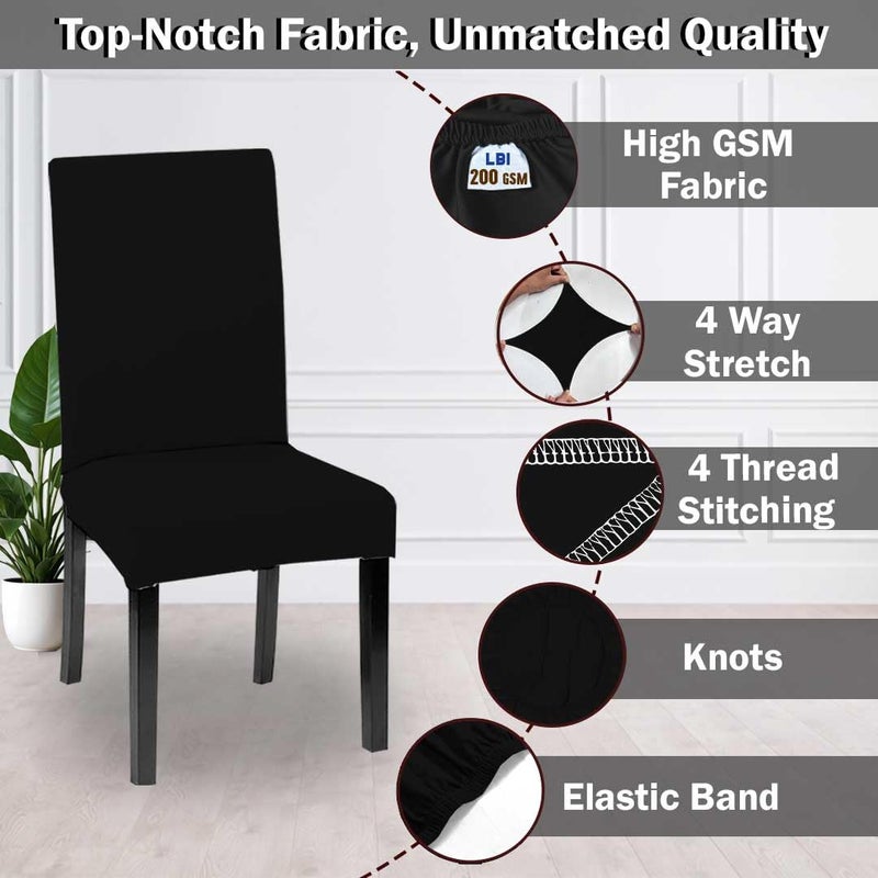 HOTKEI Pack of 4 Black Color 200 GSM Elastic Stretchable Dining Table Chair Seat Cover Protector Slipcover for Dining Table Chair Covers Stretchable 1 Piece Pack of 4 Seater - Image 4