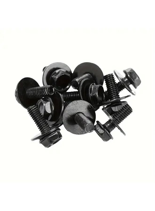 10 قطعة براغي وصواميل M6 لسيارة الجسم، أسود، 16 مم، صامولة سداسية مع غسالة، معدن متين لإصلاح السيارات - Image 1