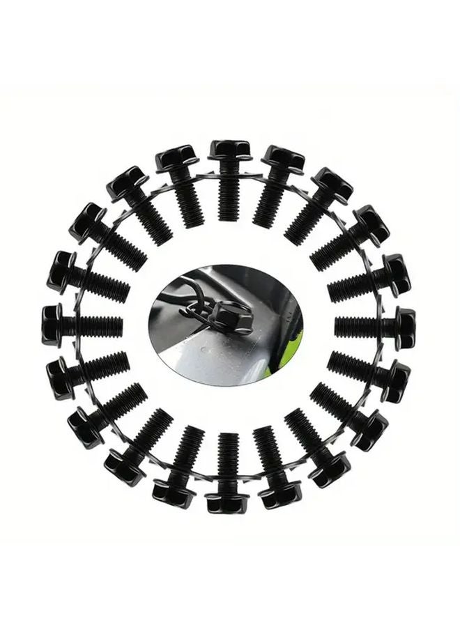 10 قطعة براغي وصواميل M6 لسيارة الجسم، أسود، 16 مم، صامولة سداسية مع غسالة، معدن متين لإصلاح السيارات - Image 2