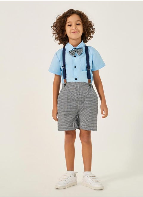 Collared Shirt with Bow, Shorts and Suspender