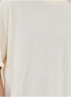 Styli Ribbed Crew Neck Oversized T-Shirt with U Hem  - Image 4