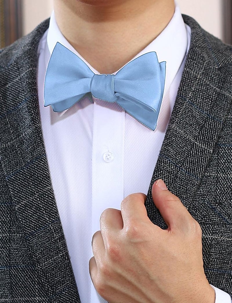 pensee Mens Solid Bowtie Woven Self Tie Bow Ties Tuxedo & Wedding Bowties - Image 2