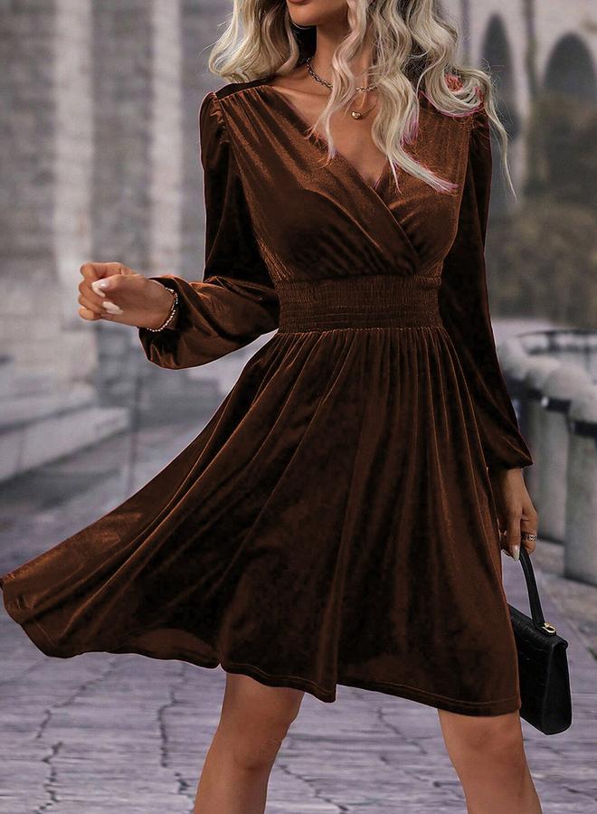 Take Two Women Brown Velvet A-Line Mini Dress - Image 4
