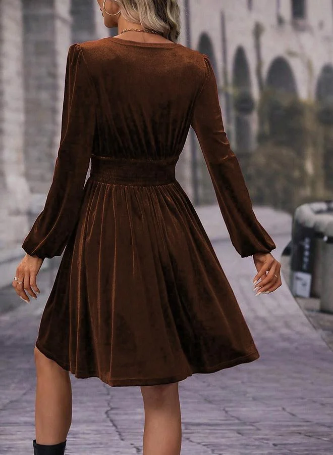 Take Two Women Brown Velvet A-Line Mini Dress