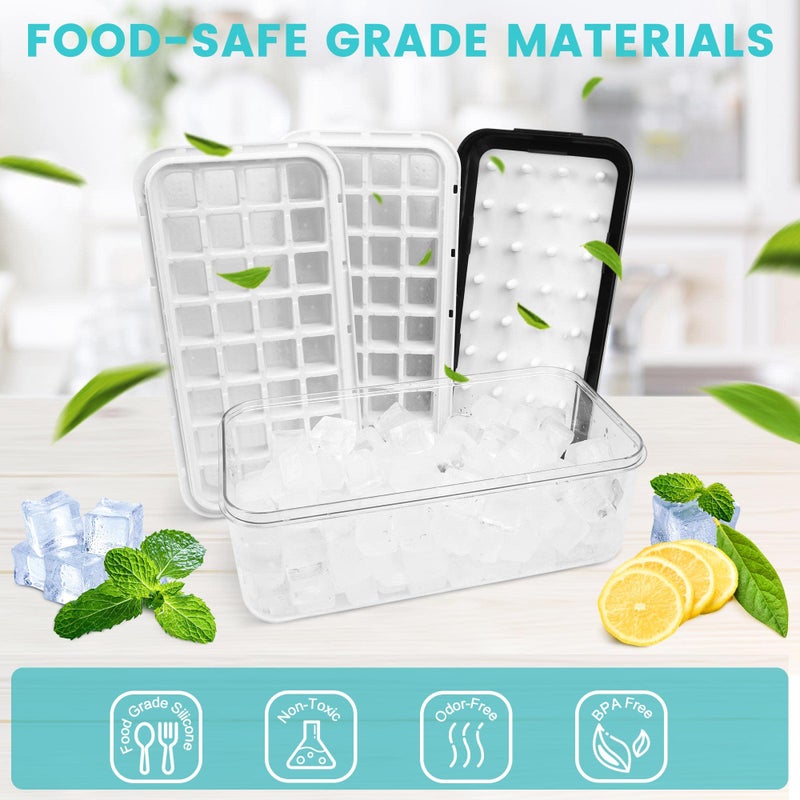 QUELIEN Ice Trays for Freezer with Lid & Bin, Ice Cube Tray Making 64 pcs Ice Cubes, Easy Press to Release Ice, Ice Tray with Storage Bin Chilling Cocktail Whiskey Coffee 2 Trays 1 Ice Bucket & Scoop (Black) - Image 3