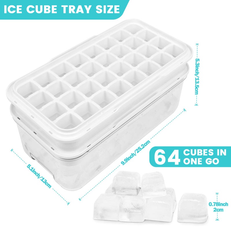 QUELIEN Ice Trays for Freezer with Lid & Bin, Ice Cube Tray Making 64 pcs Ice Cubes, Easy Press to Release Ice, Ice Tray with Storage Bin Chilling Cocktail Whiskey Coffee 2 Trays 1 Ice Bucket & Scoop (Black) - Image 5