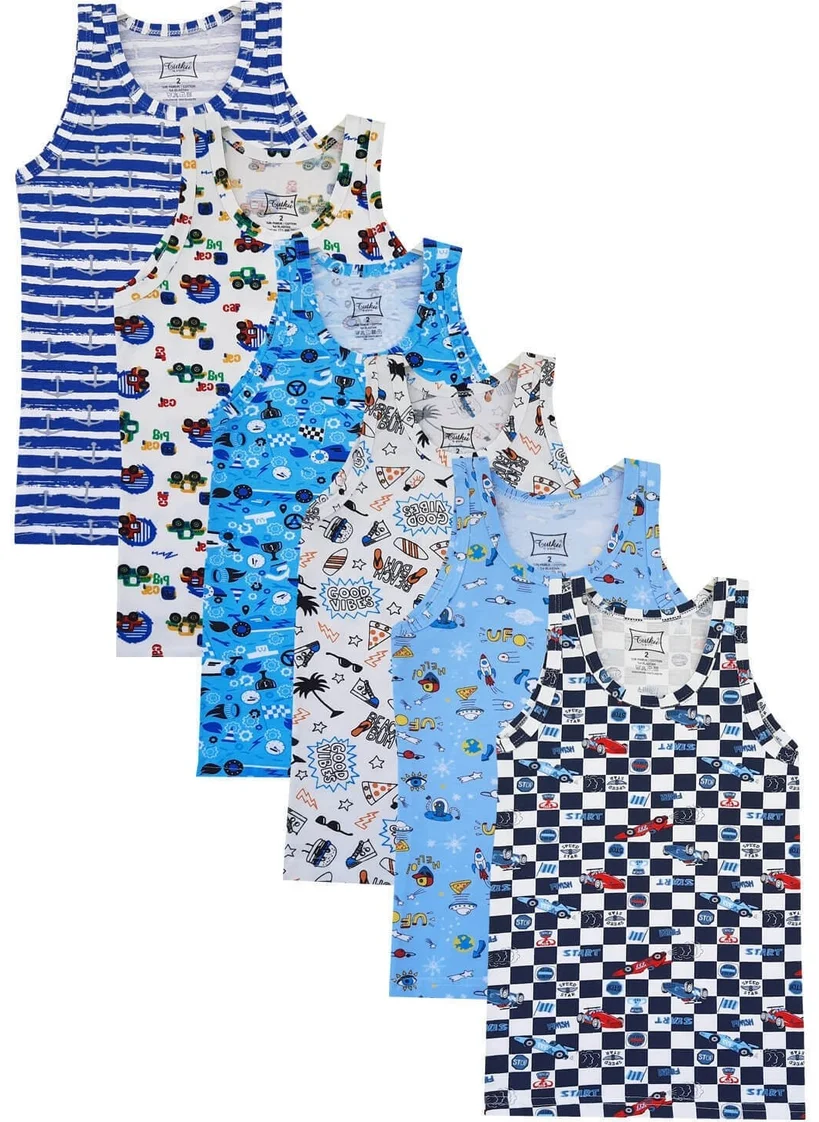 Tutku Passion 6-Piece Boy Colorful Undershirt Cotton Strappy Printed Elastane
