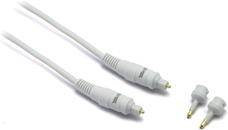 G&BL 1m Optical Cable with 2 Toslink Plugs and 3.5mm Adapter - White