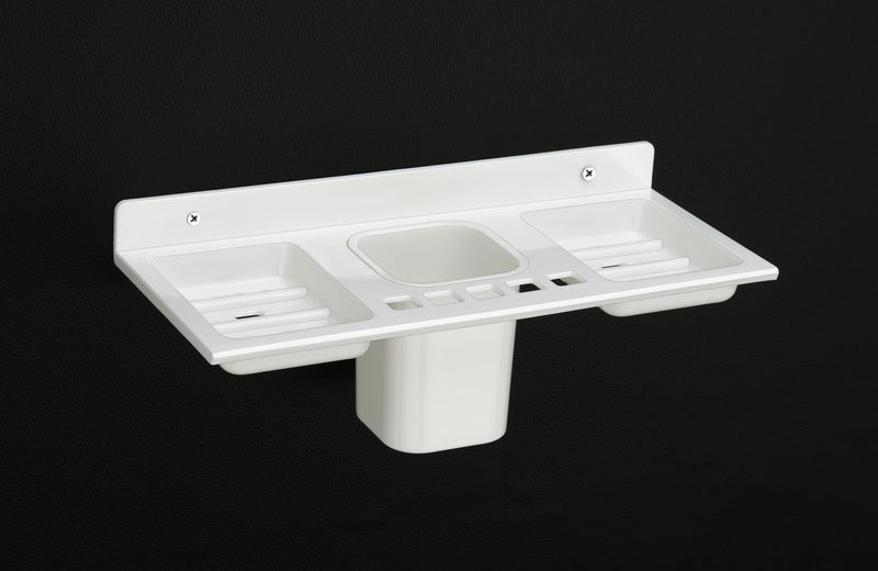 HAPPI Unbreakable PTMT Plastic 4 in 1 Soap Dish Holder Glass Tumbler and Tooth Brush Holders, Soap Stand, Soap Case, Soap Holder Stand Wall Mounted for Bathroom (White) - Image 2
