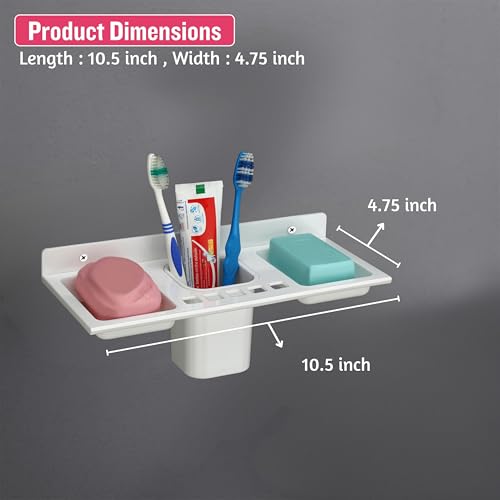 HAPPI Unbreakable PTMT Plastic 4 in 1 Soap Dish Holder Glass Tumbler and Tooth Brush Holders, Soap Stand, Soap Case, Soap Holder Stand Wall Mounted for Bathroom (White) - Image 4