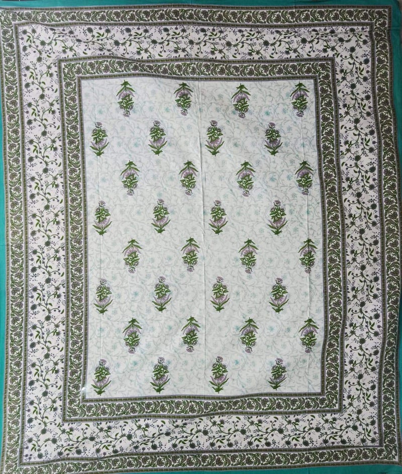 ART WORLD Queen Size Double Bed Sheet with Pillow Covers Pure Cotton Rajasthani Jaipuri Traditional Printed Bedcover Set of 2 (Sea Green and Sea Green) - Image 3