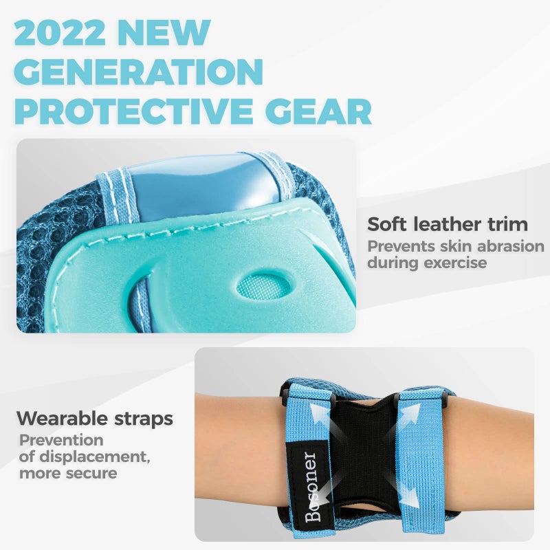 BOSONER Knee pads for kids Roller-Skating - Adjustable Protective Gear Set Knee Elbow Pads Wrist Guards for Bike Cycling Skateboarding Scooter Gifts 3-7/8-14 years Boys Girls(Blue) - Image 5
