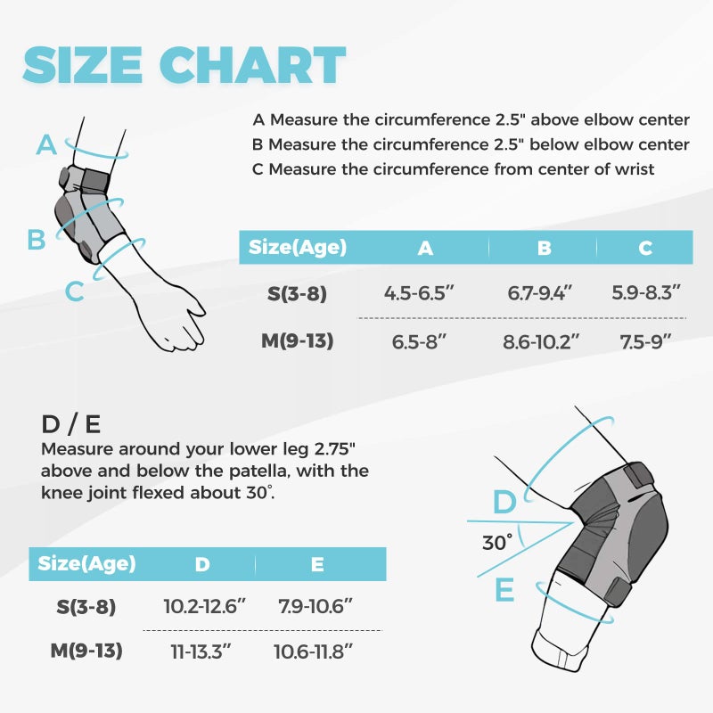 BOSONER Knee pads for kids Roller-Skating - Adjustable Protective Gear Set Knee Elbow Pads Wrist Guards for Bike Cycling Skateboarding Scooter Gifts 3-7/8-14 years Boys Girls(Blue) - Image 4