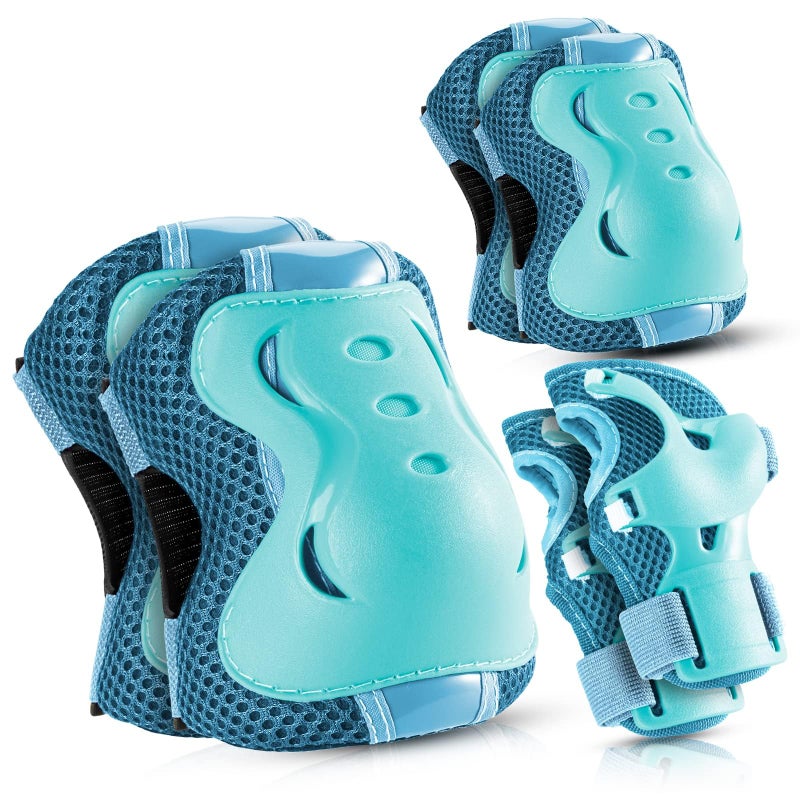 BOSONER Knee pads for kids Roller-Skating - Adjustable Protective Gear Set Knee Elbow Pads Wrist Guards for Bike Cycling Skateboarding Scooter Gifts 3-7/8-14 years Boys Girls(Blue) - Image 1