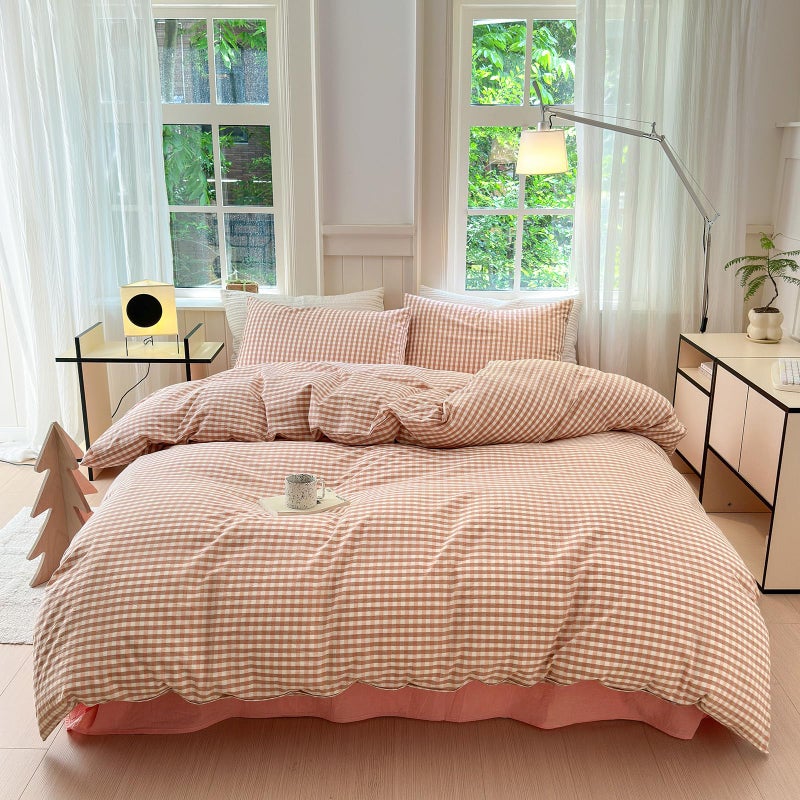Lifetb Pink Gingham Comforter Set Full Modern Style Pink Plaid Comforter Set 3 Pieces Grid Checkered Pattern Comforter With 2 Pillowcases Fluffy Boho Farmhouse Gingham Bedding Comforter Full - Image 2