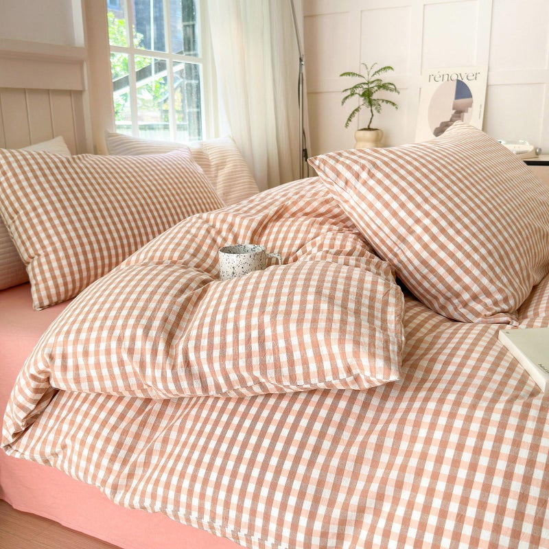 Lifetb Pink Gingham Comforter Set Full Modern Style Pink Plaid Comforter Set 3 Pieces Grid Checkered Pattern Comforter With 2 Pillowcases Fluffy Boho Farmhouse Gingham Bedding Comforter Full - Image 5