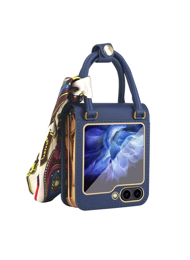 Case Cover For Samsung Galaxy Z Flip5 Handbag Design Leather + PC Phone Case (Blue) 
