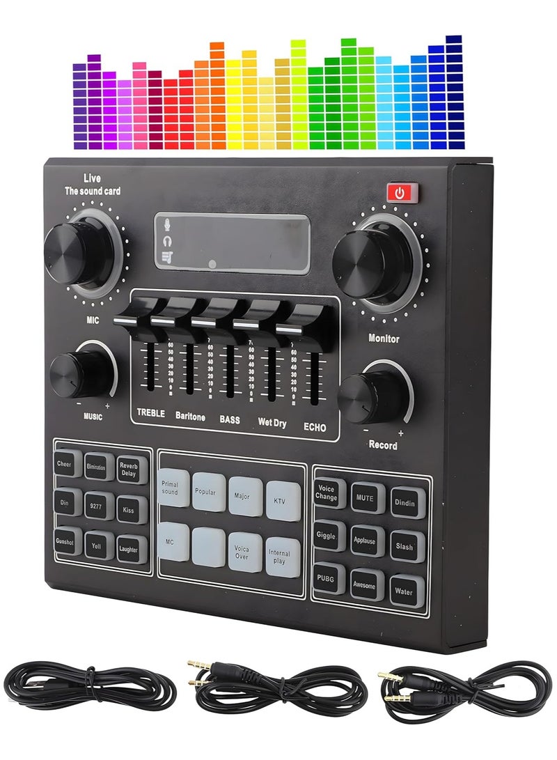 BORTONY Sound Card V9, Live Broadcast Sound Card, External Stereo Audio Mixer Broadcast Metal Frosted Body Easy Operation - Image 1