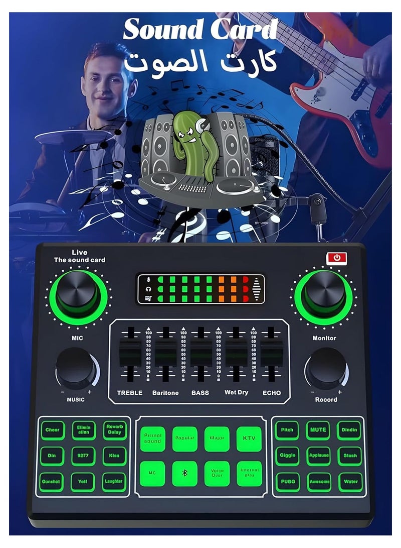 BORTONY Sound Card V9, Live Broadcast Sound Card, External Stereo Audio Mixer Broadcast Metal Frosted Body Easy Operation - Image 3