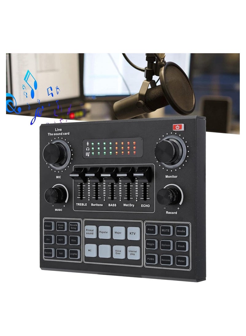 BORTONY Sound Card V9, Live Broadcast Sound Card, External Stereo Audio Mixer Broadcast Metal Frosted Body Easy Operation - Image 4