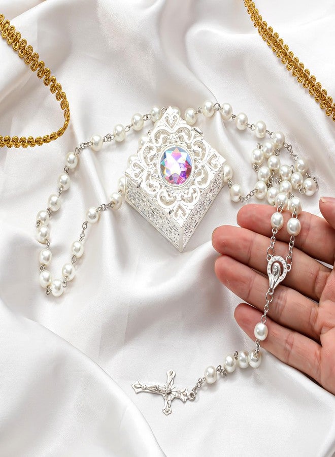 ROCEEI 24 Sets White Catholic Rosary Necklace First Communion Baptism Favors Pearl Rosary Bead with Box for Women Men Elders Christian Gift - Image 2