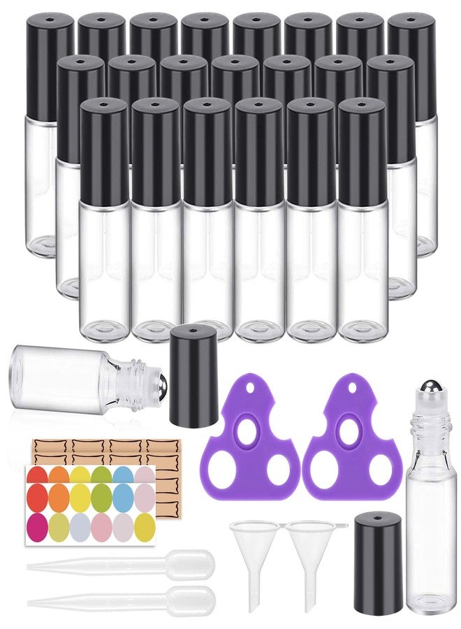Easytle Essential Oil Roller Bottles 24 Pack 5ml Clear Glass Roller Bottles for Oils (96 Pieces Labels, 2 Opener, 4 Funnels, 4 Dropper) Roll on Bottle with Stainless Steel Roller Balls and Caps - Image 1